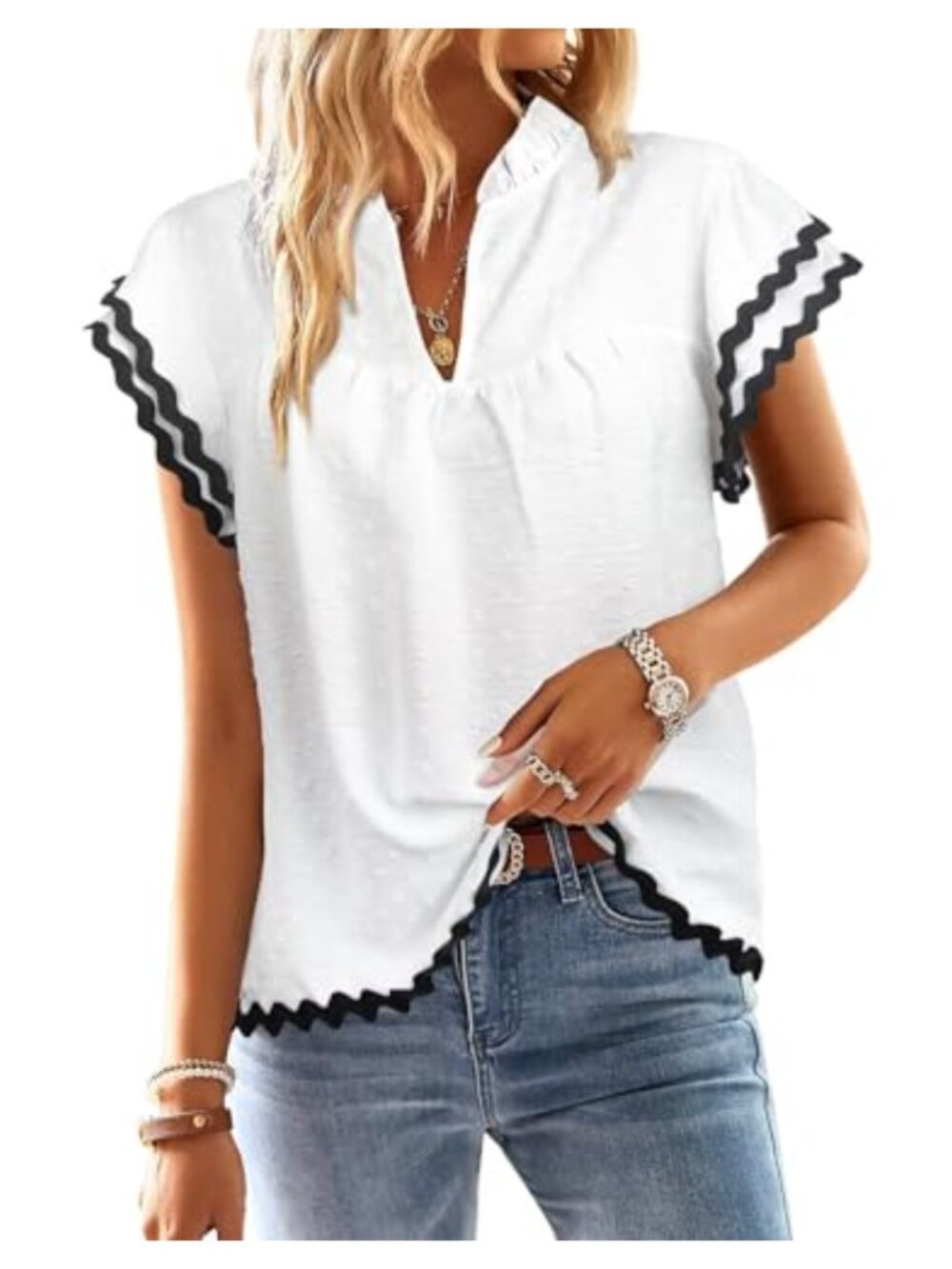 Womens Boho Ruffle Sleeve V Neck Tunic Top Flowy Summer Blouse